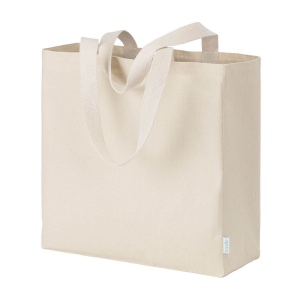 Sac à provisions maxi en coton recyclé de 280 g/m2 naturel avec poignées colorées 2