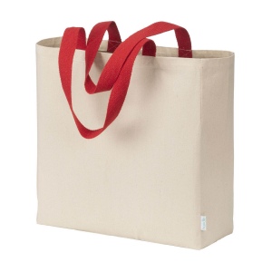 Sac à provisions maxi en coton recyclé de 280 g/m2 naturel avec poignées colorées 6