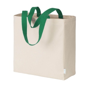 Sac à provisions maxi en coton recyclé de 280 g/m2 naturel avec poignées colorées 5