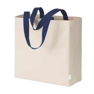 Sac à provisions maxi en coton recyclé de 280 g/m2 naturel avec poignées colorées 4