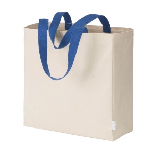 Sac à provisions maxi en coton recyclé de 280 g/m2 naturel avec poignées colorées 3