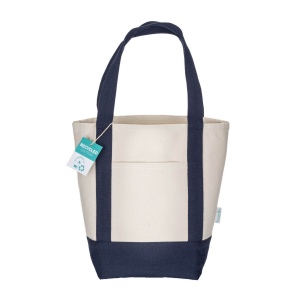 Mini sac à provisions en coton recyclé 340 g/m2 avec poignées et fond colorés. GRS 6