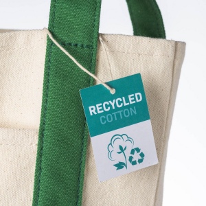 Mini sac à provisions en coton recyclé 340 g/m2 avec poignées et fond colorés. GRS 15