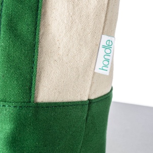 Mini sac à provisions en coton recyclé 340 g/m2 avec poignées et fond colorés. GRS 16