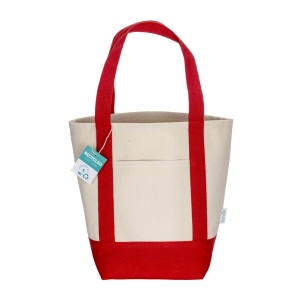Mini sac à provisions en coton recyclé 340 g/m2 avec poignées et fond colorés. GRS 18