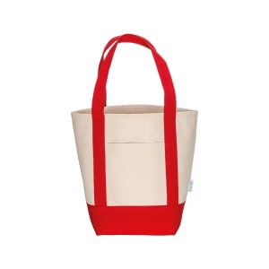 Mini sac à provisions en coton recyclé 340 g/m2 avec poignées et fond colorés. GRS 19