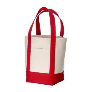 Mini sac à provisions en coton recyclé 340 g/m2 avec poignées et fond colorés. GRS 20