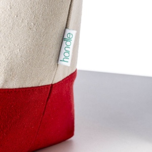Mini sac à provisions en coton recyclé 340 g/m2 avec poignées et fond colorés. GRS 22