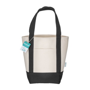 Mini sac à provisions en coton recyclé 340 g/m2 avec poignées et fond colorés. GRS 24