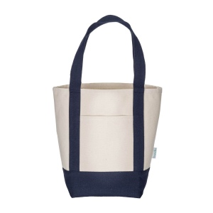 Mini sac à provisions en coton recyclé 340 g/m2 avec poignées et fond colorés. GRS 7