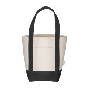 Mini sac à provisions en coton recyclé 340 g/m2 avec poignées et fond colorés. GRS 25