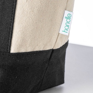 Mini sac à provisions en coton recyclé 340 g/m2 avec poignées et fond colorés. GRS 28