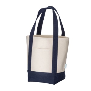Mini sac à provisions en coton recyclé 340 g/m2 avec poignées et fond colorés. GRS 8