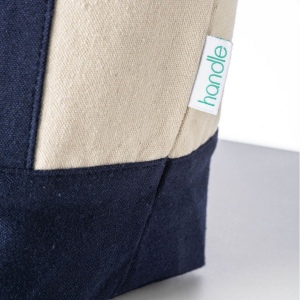 Mini sac à provisions en coton recyclé 340 g/m2 avec poignées et fond colorés. GRS 10