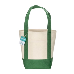 Mini sac à provisions en coton recyclé 340 g/m2 avec poignées et fond colorés. GRS 12