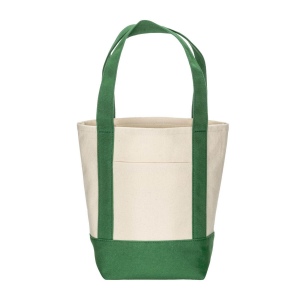 Mini sac à provisions en coton recyclé 340 g/m2 avec poignées et fond colorés. GRS 13