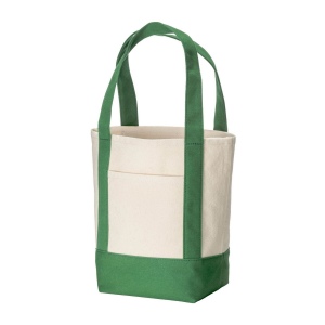 Mini sac à provisions en coton recyclé 340 g/m2 avec poignées et fond colorés. GRS 14