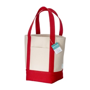 Mini sac à provisions en coton recyclé 340 g/m2 avec poignées et fond colorés. GRS 4