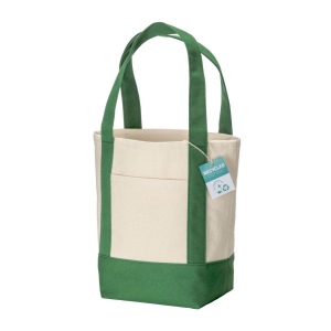Mini sac à provisions en coton recyclé 340 g/m2 avec poignées et fond colorés. GRS 3
