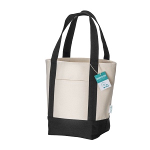 Mini sac à provisions en coton recyclé 340 g/m2 avec poignées et fond colorés. GRS 5