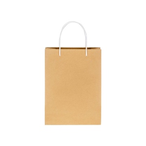 Sac en papier recyclé naturel de 150 g/m2 avec soufflet et poignées courtes colorées 19