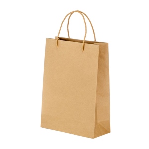 Sac en papier recyclé naturel de 150 g/m2 avec soufflet et poignées courtes colorées 10