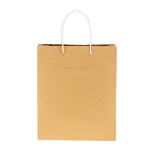 Sac en papier recyclé naturel de 150 g/m2 avec soufflet et poignées courtes colorées 20