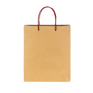 Sac en papier recyclé naturel de 150 g/m2 avec soufflet et poignées courtes colorées 14