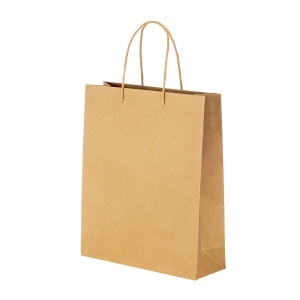 Sac en papier recyclé naturel de 150 g/m2 avec soufflet et poignées courtes colorées 2
