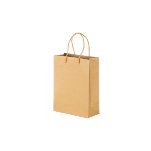 Sac en papier recyclé naturel de 150 g/m2 avec soufflet et poignées courtes colorées