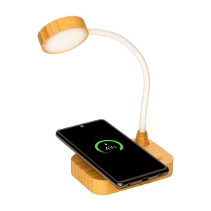 Lampe multifonctionnelle en bambou avec chargeur sans fil 15W 6