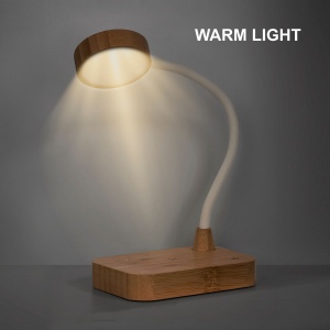 Lampe multifonctionnelle en bambou avec chargeur sans fil 15W 8