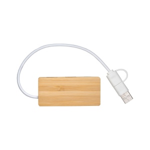 Hub USB en bambou avec 2 ports USB A et 1 port de type C, câble USB A et USB C intégré 3
