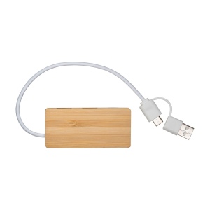 Hub USB en bambou avec 2 ports USB A et 1 port de type C, câble USB A et USB C intégré 5