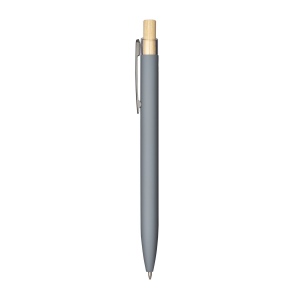 Stylo à bille en aluminium recyclé caoutchouté. Détails brunis, bouton en bambou 8
