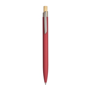 Stylo à bille en aluminium recyclé caoutchouté. Détails brunis, bouton en bambou 5