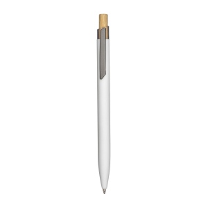 Stylo à bille en aluminium recyclé caoutchouté. Détails brunis, bouton en bambou 7