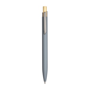 Stylo à bille en aluminium recyclé caoutchouté. Détails brunis, bouton en bambou 2
