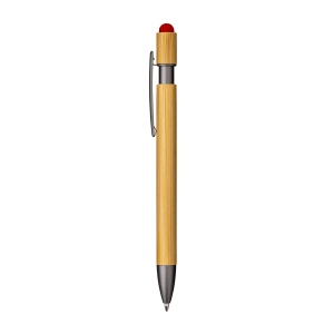 Stylo à clic en bambou et métal. Détails brunis et gomme pour écran tactile 10