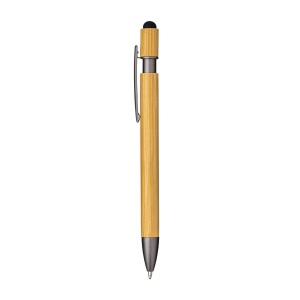 Stylo à clic en bambou et métal. Détails brunis et gomme pour écran tactile 11