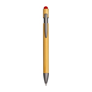 Stylo à clic en bambou et métal. Détails brunis et gomme pour écran tactile 5