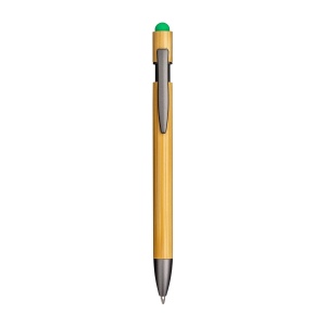 Stylo à clic en bambou et métal. Détails brunis et gomme pour écran tactile 4