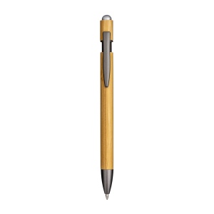 Stylo à clic en bambou et métal. Détails brunis et gomme pour écran tactile 3