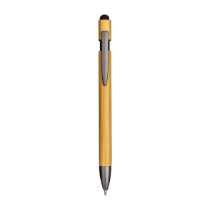 Stylo à clic en bambou et métal. Détails brunis et gomme pour écran tactile 6