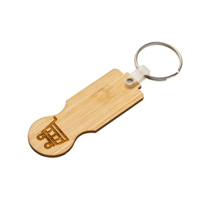Jeton de caddie en bambou avec porte-clés