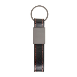 Porte-clés en PU avec surpiqûres colorées et plaque et anneau en métal noir mat 3