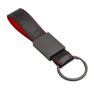 Porte-clés en PU avec surpiqûres colorées et plaque et anneau en métal noir mat