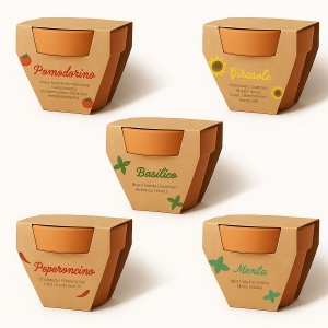 Pot en terre cuite naturelle avec tourbe et capsule biodegradable contenant des graines 2