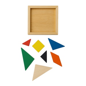 Jeu de tangram en bois coloré, 7 pièces, avec pochette en coton 4
