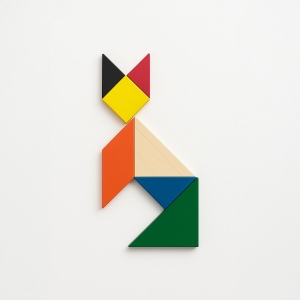 Jeu de tangram en bois coloré, 7 pièces, avec pochette en coton 5